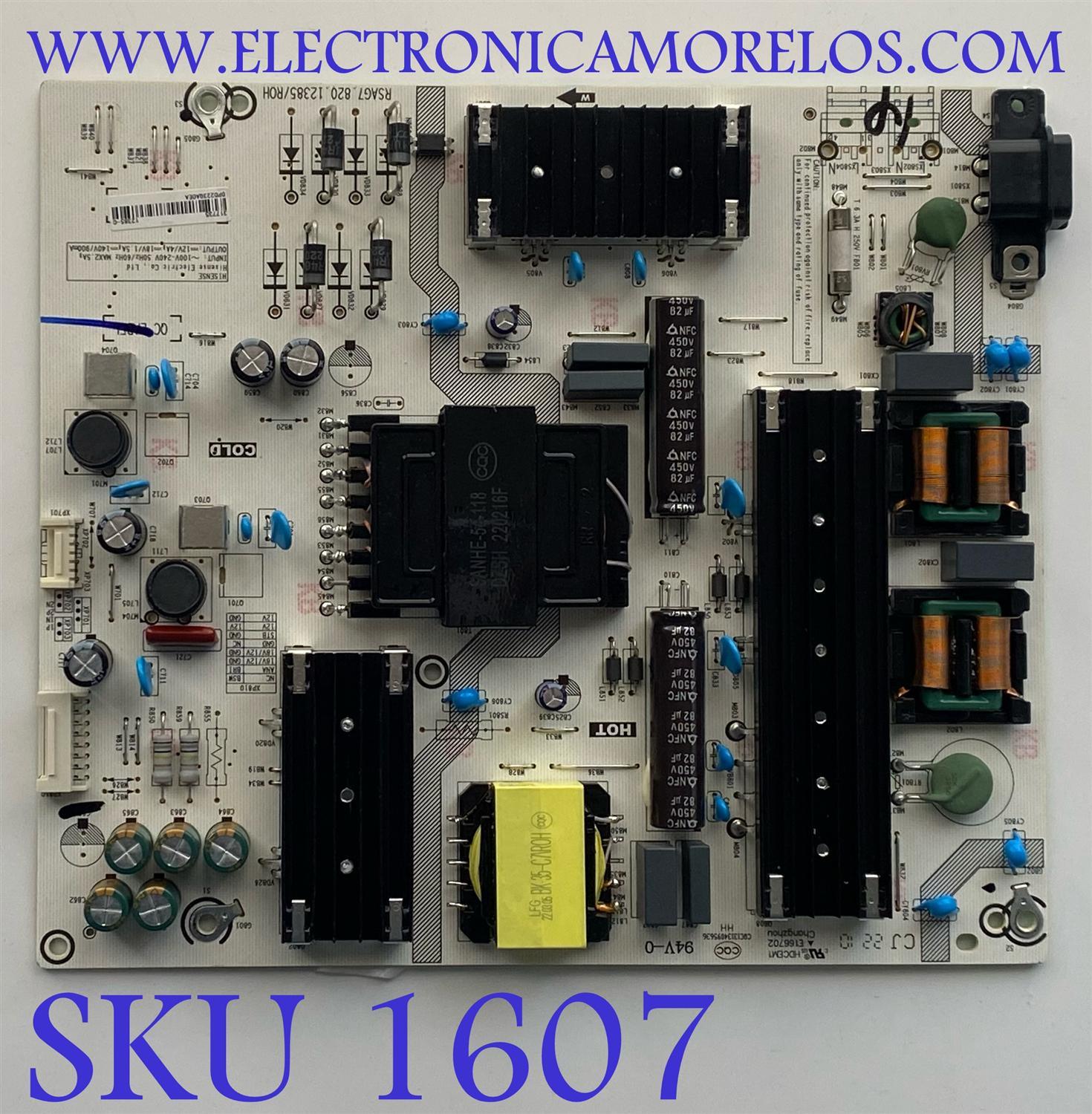 FUENTE PARA TV HISENSE / NUMERO DE PARTE 317735 / RSAG7.820.12385/ROH / 12385-C / DPD223GA0EA / CQC13134095636 / PANEL HD700X1U91-L1\S3\GM\ROH / MODELO 70A6G7